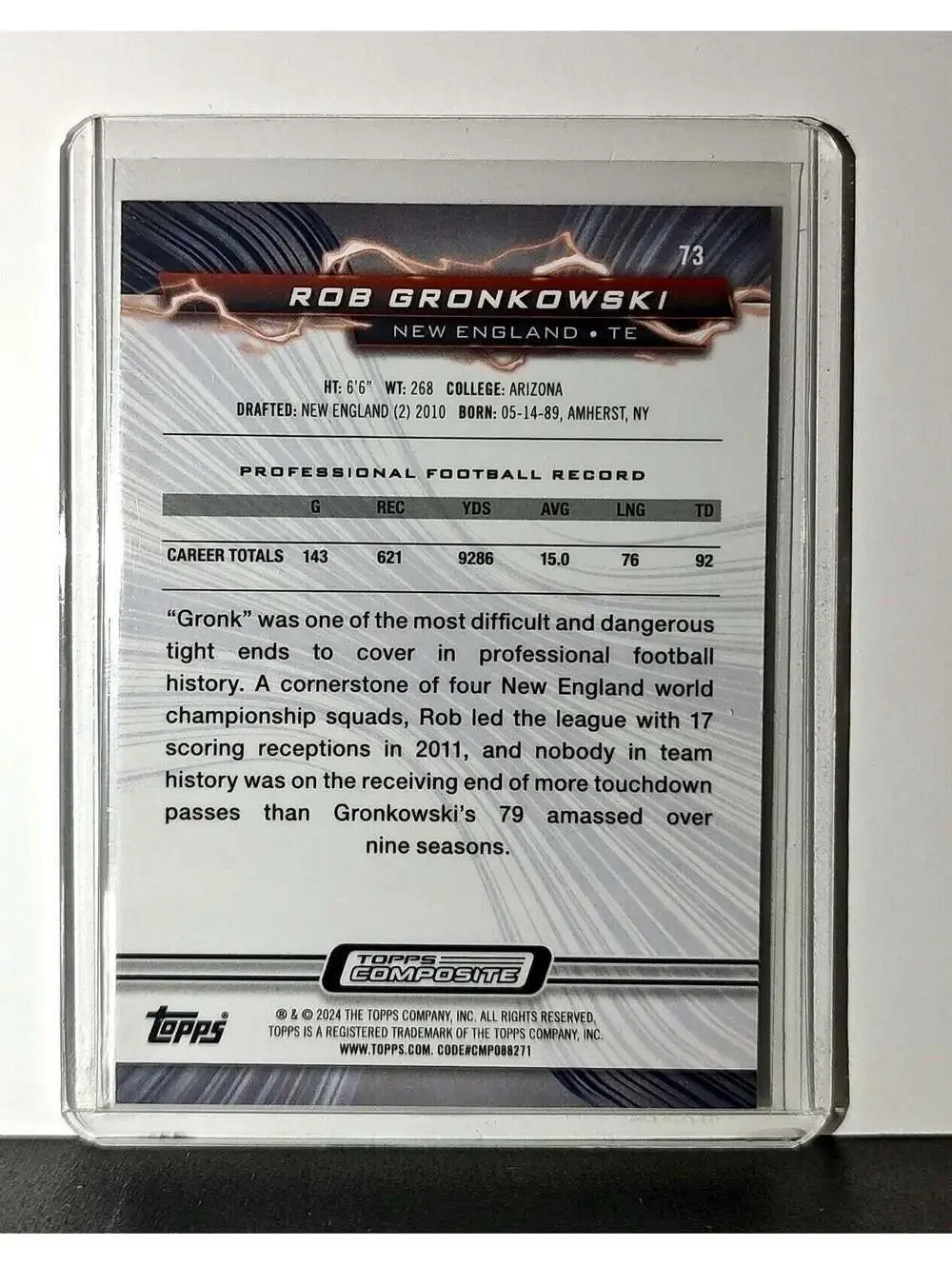 Rob Gronkowski 2023 Topps Resurgence NFL #73 Card New England Patriots
